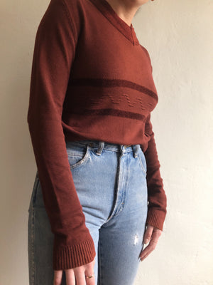 70's Terry Detail Long Sleeve Knit Top