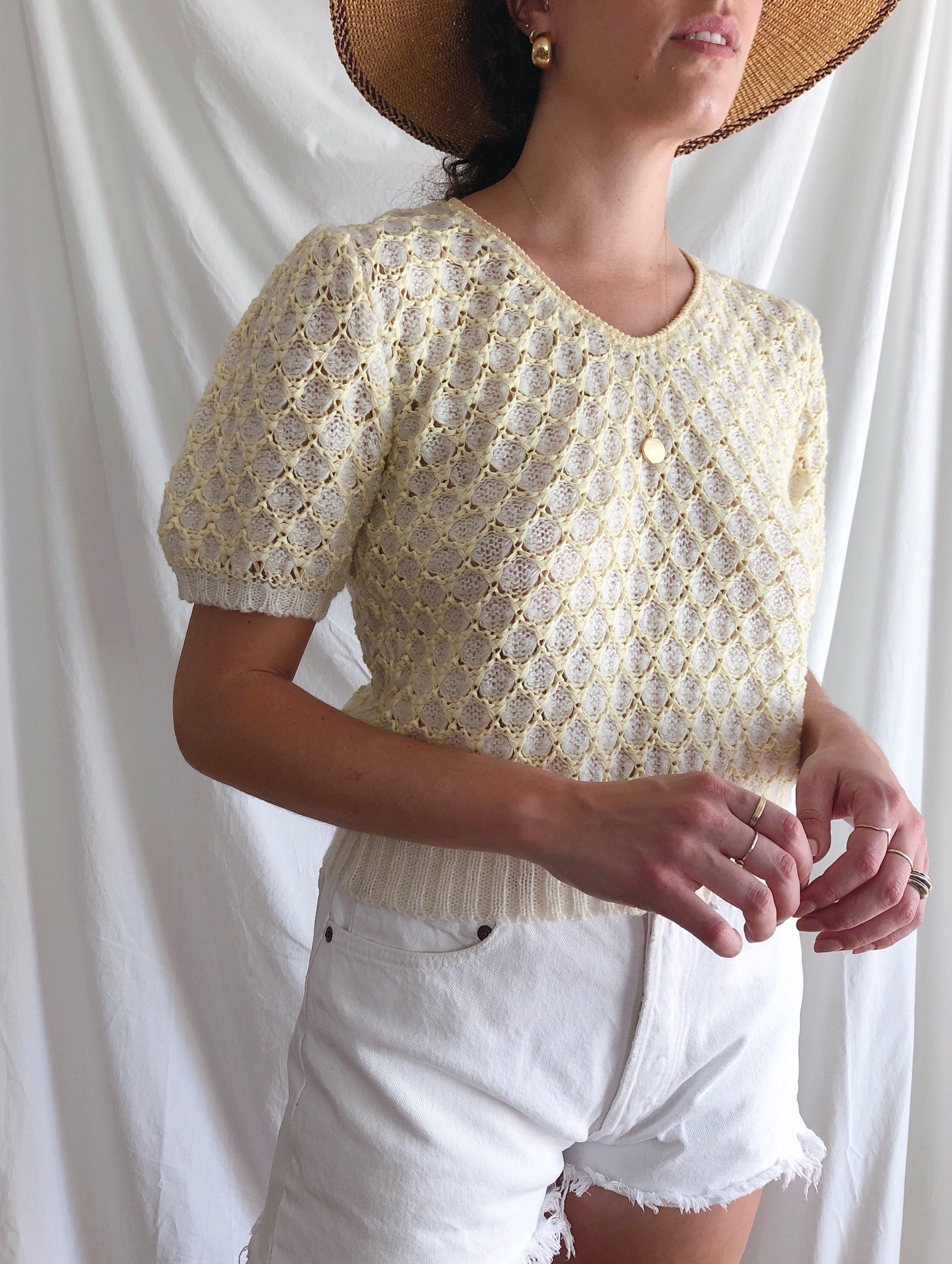 Puff Sleeve Hand Knit Top