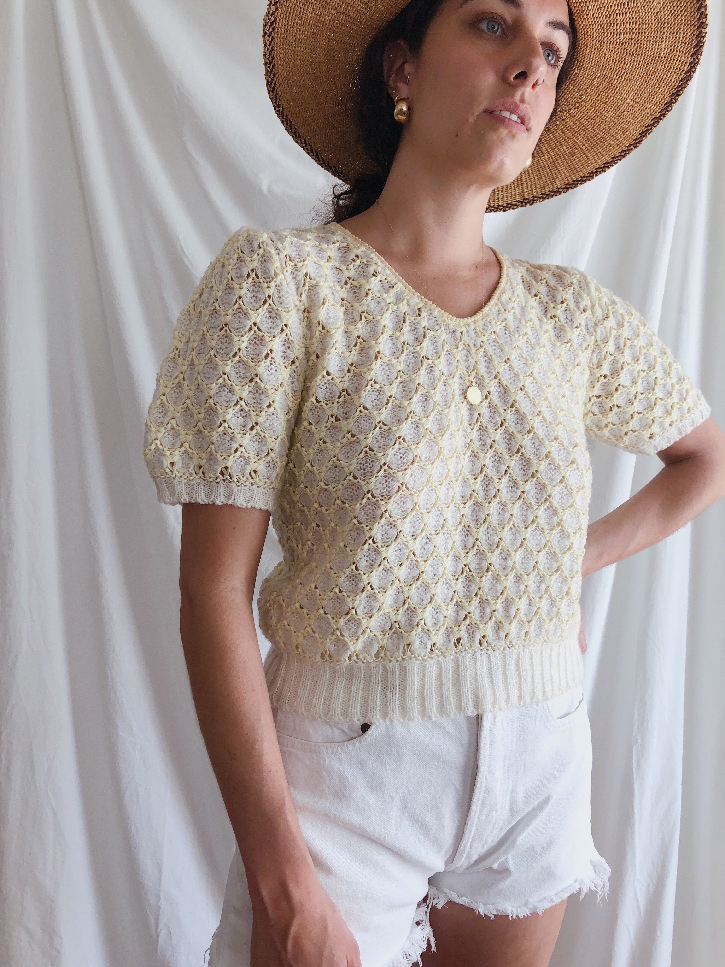 Puff Sleeve Hand Knit Top