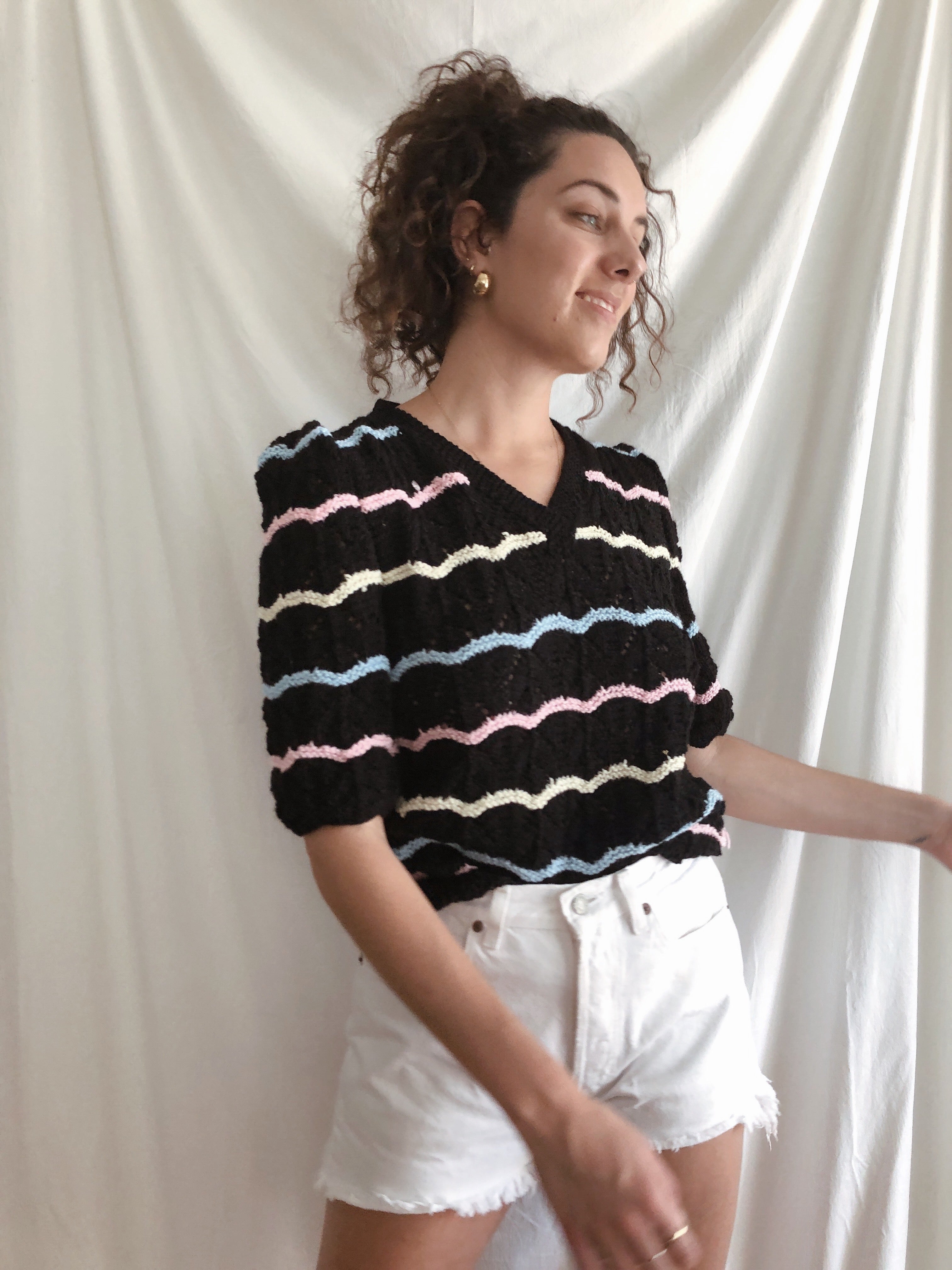 Puff Sleeve Hand Knit Top